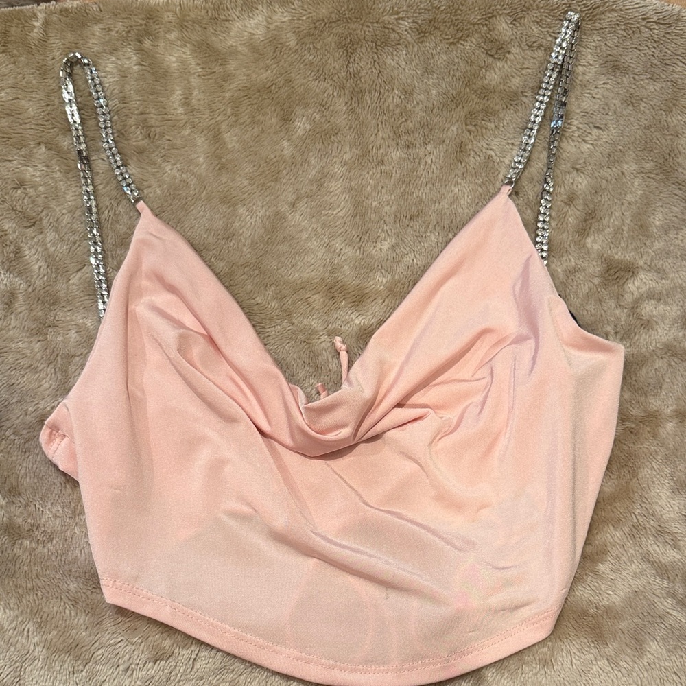 Windsor Pink Cowl Neck Top with Silver Straps